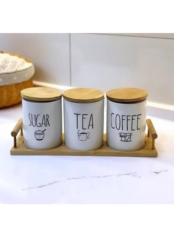 Portal Rustic Country 3-Pack Porcelain Airtight Canister Set for Coffee Sugar Tea Storage Kitchen Jars Cream 31cm Durable Ceramic Containers with Lids Pantry Organization - Image 1
